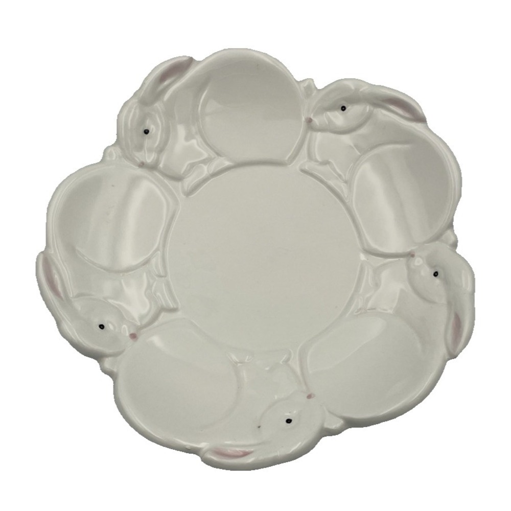 Dept 56 Bunny Rabbit Plate White Ceramic Serving Tray Dish‎ Easter Spring Decor